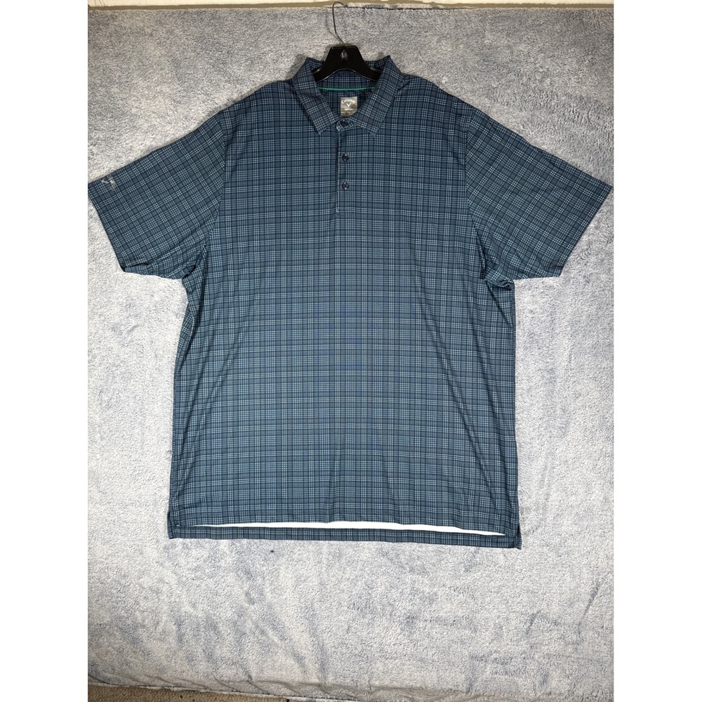 Callaway Opti-Dri Golf Polo Shirt Mens 2XLT Blue Plaid Stretch Swing Tech‎